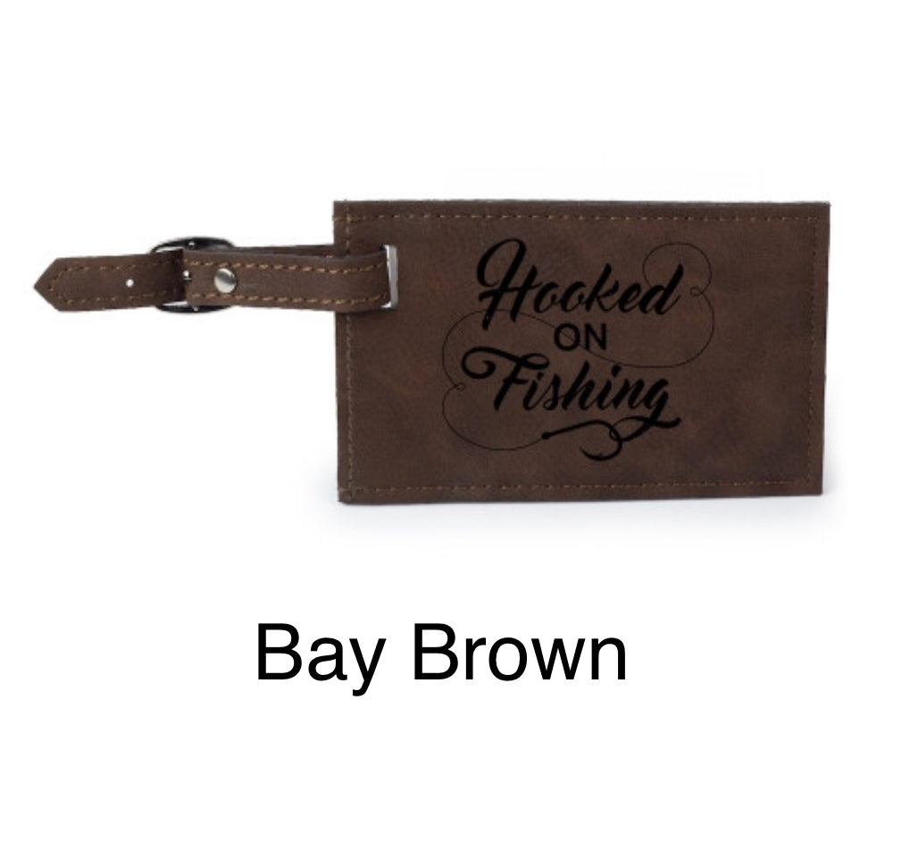 Leather Engraved Luggage Tags Bay Brown
