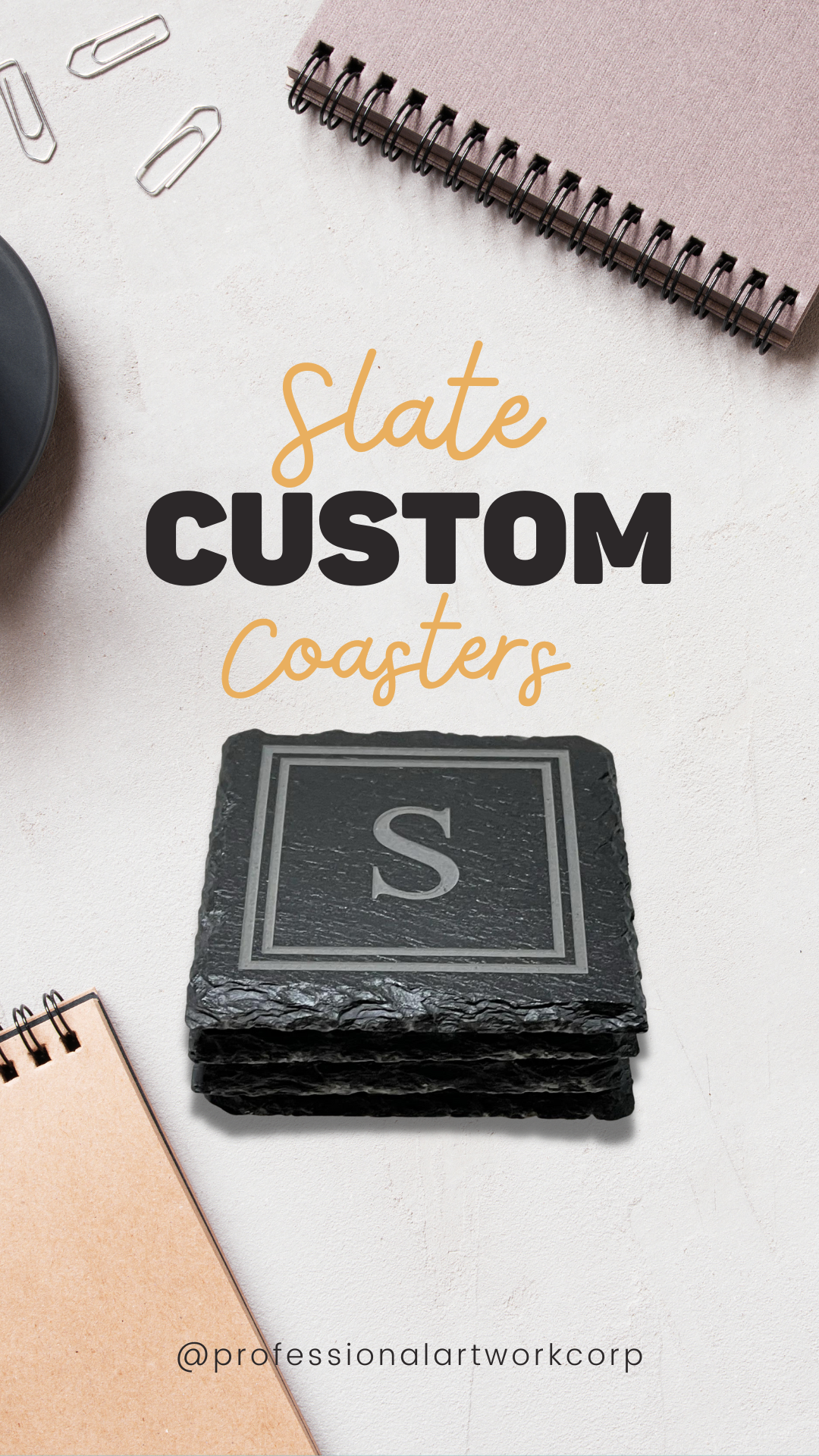 Square Slate Coasters Set of 4 - Bulk Corporate Logo - Professional Artwork